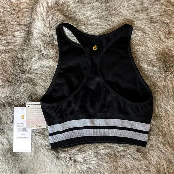 NWT SPIRITUAL GANGSTER Stripe Seamless Black High-Neck Sports Bra Sz. XS… - Picture 3 of 4